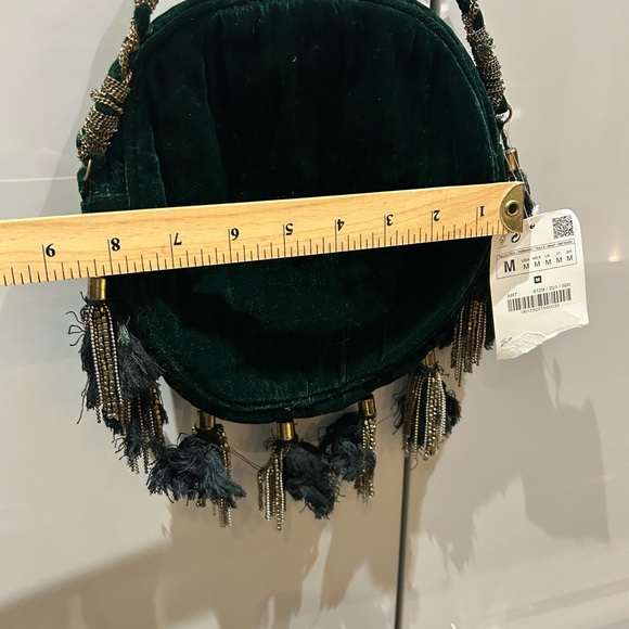 Zara Embroidered Green Velvet Women's Bag - Picture 9 of 11